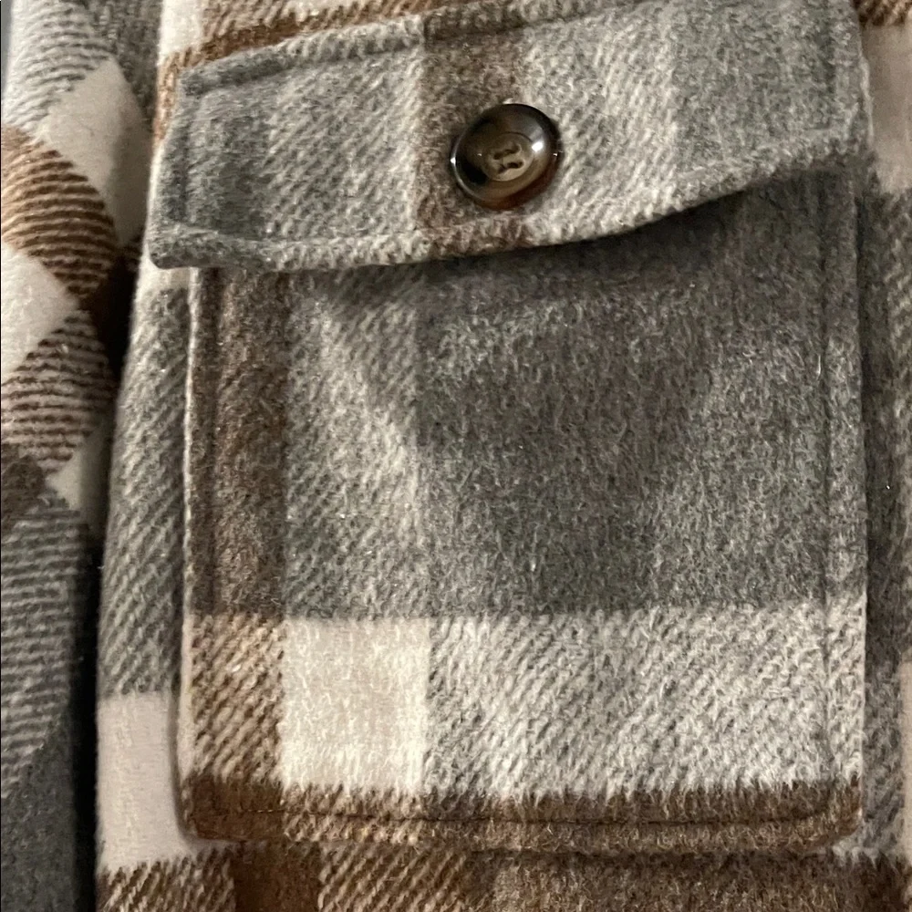Plaid Button-Up Jacket - Brown and Gray - Picture 4 of 10